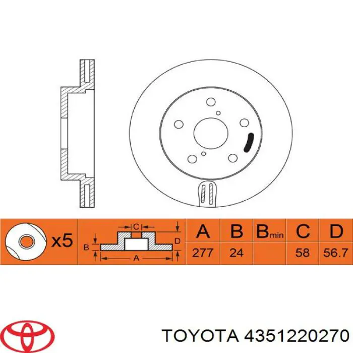 4351220160 Toyota freno de disco delantero