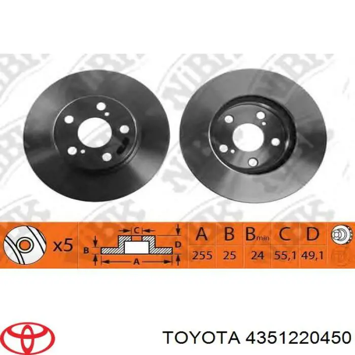 4351220450 Toyota freno de disco delantero