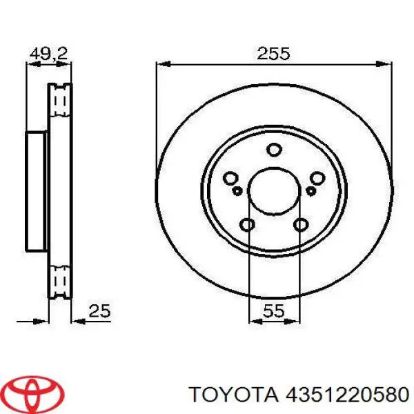 4351220580 Toyota freno de disco delantero