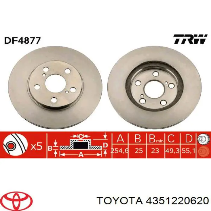 4351220620 Toyota freno de disco delantero