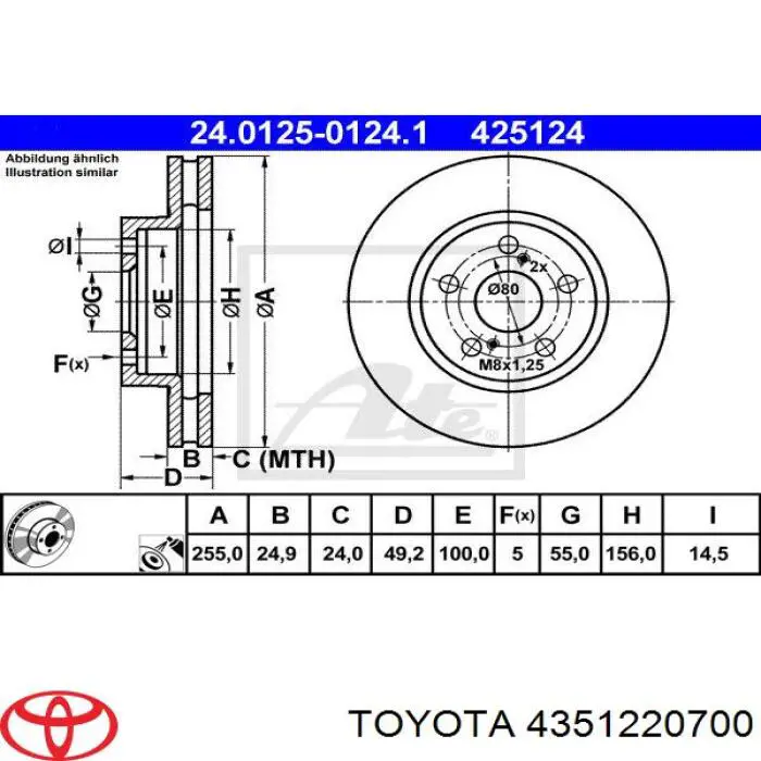 4351220700 Toyota freno de disco delantero