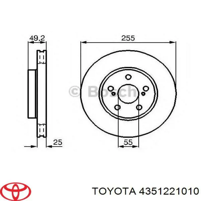 4351221010 Toyota freno de disco delantero