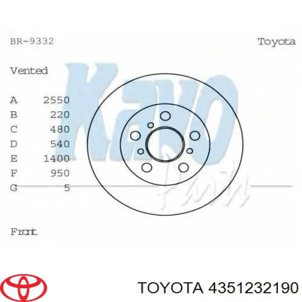 4351232190 Toyota freno de disco delantero