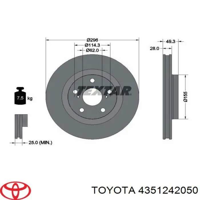 4351242050 Toyota freno de disco delantero