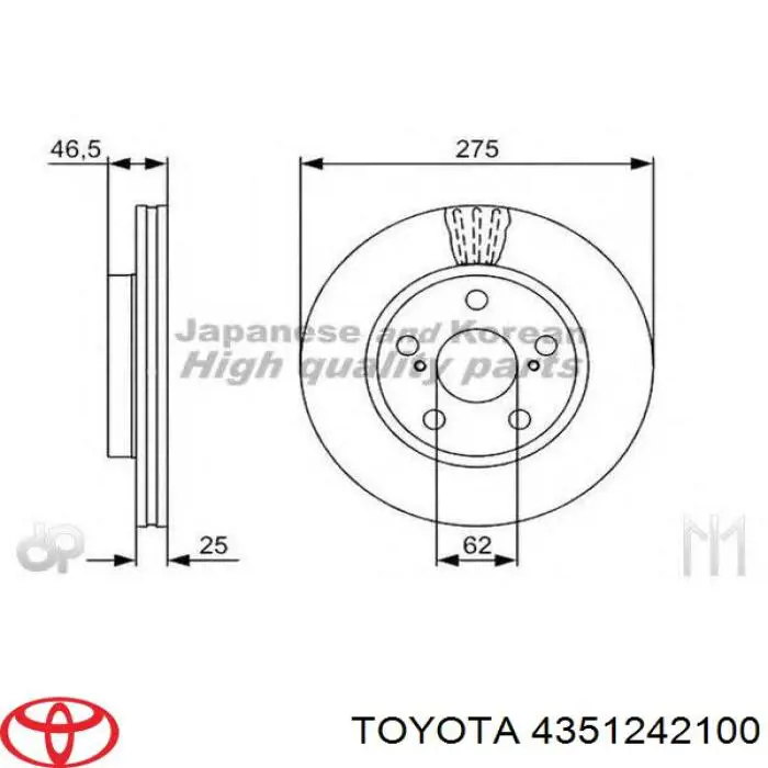 4351242100 Toyota freno de disco delantero