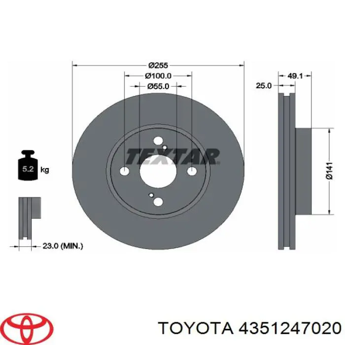 4351247020 Toyota freno de disco delantero