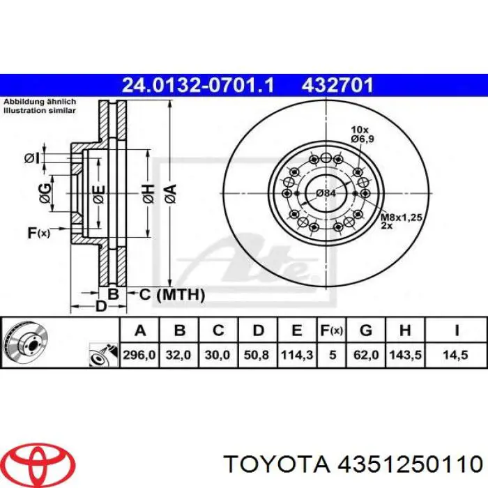 4351250110 Toyota freno de disco delantero