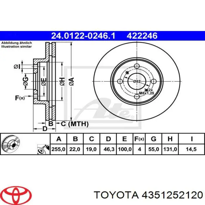 4351252120 Toyota freno de disco delantero