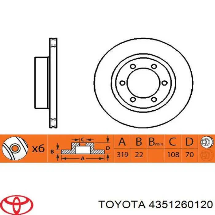 4351260120 Toyota freno de disco delantero