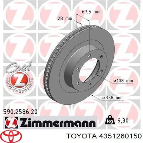 4351260150 Toyota freno de disco delantero