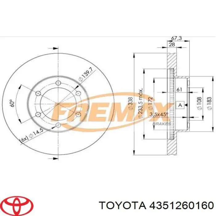 4351260160 Toyota freno de disco delantero