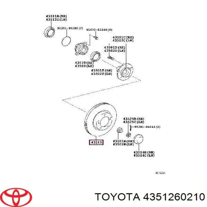 4351260210 Toyota freno de disco delantero