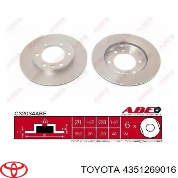 4351269016 Toyota freno de disco delantero