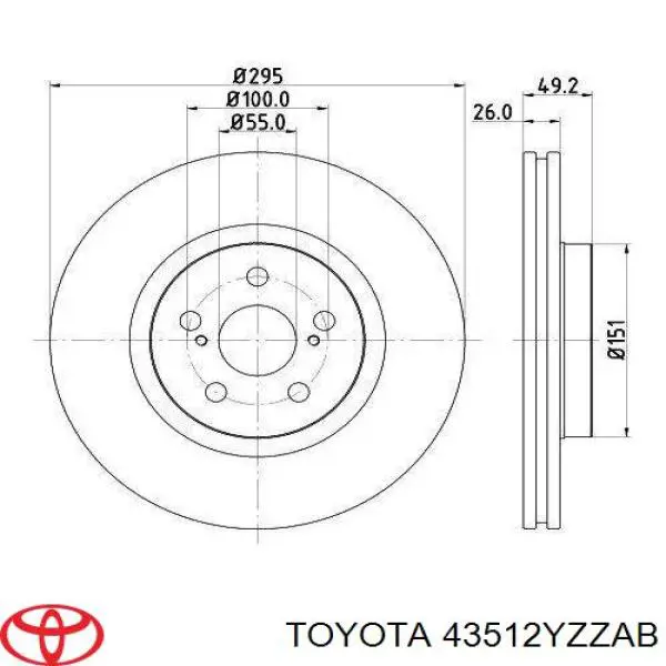 43512YZZAB Toyota freno de disco delantero