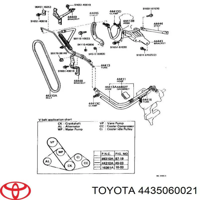 4435060021 Toyota rodillo, correa trapecial poli v