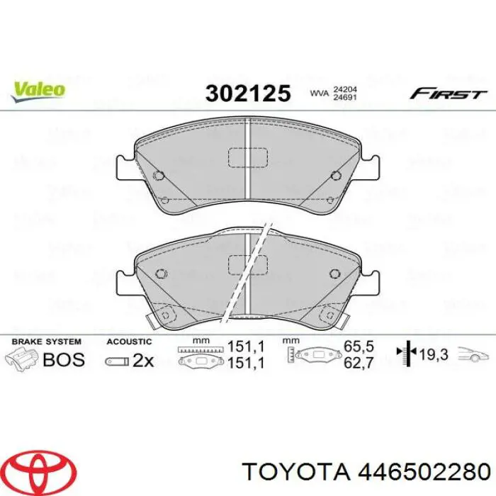 446502280 Toyota pastillas de freno delanteras