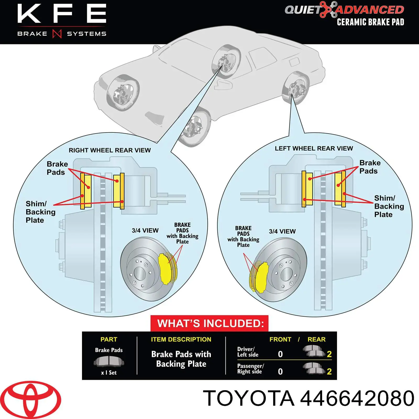 446642080 Toyota pastillas de freno traseras