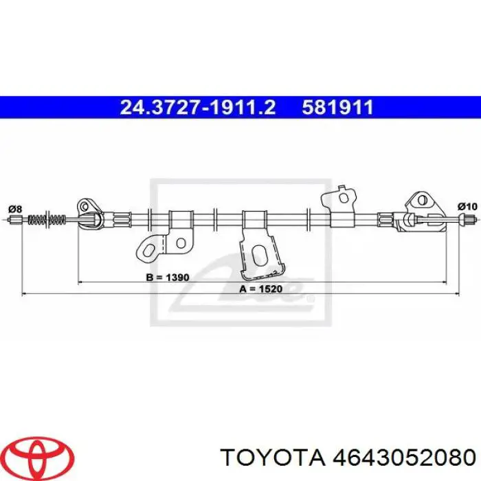 4643052080 Toyota cable de freno de mano trasero izquierdo