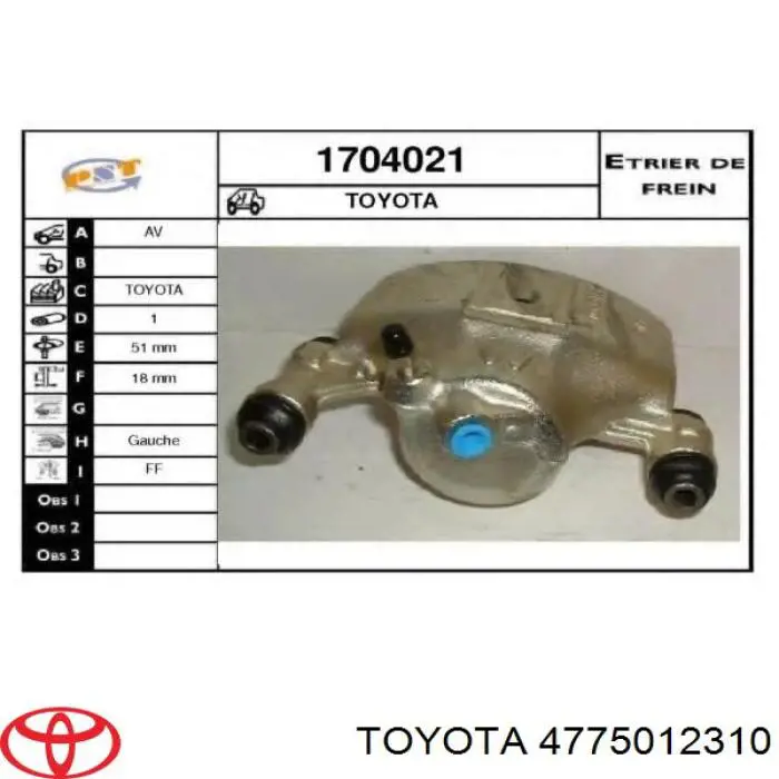 4775012310 Toyota pinza de freno delantera izquierda