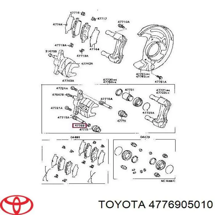 4776905010 Toyota pasador guía, pinza del freno trasera