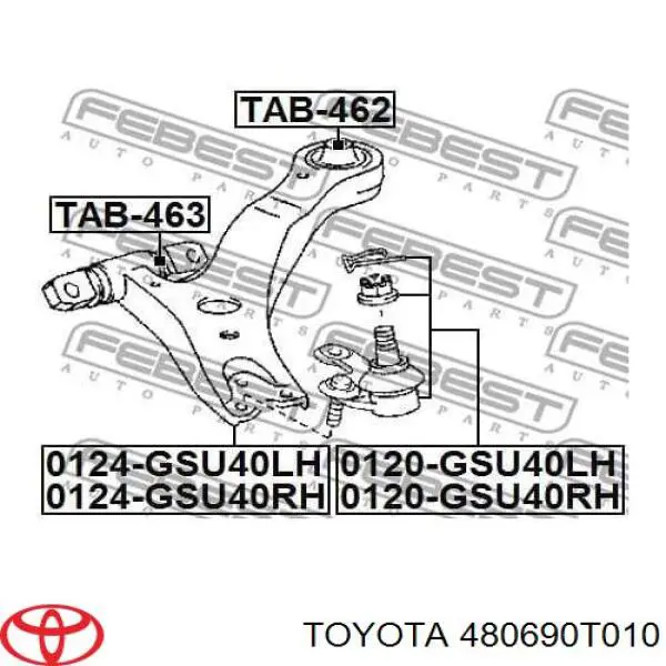 480690T010 Toyota barra oscilante, suspensión de ruedas delantera, inferior izquierda