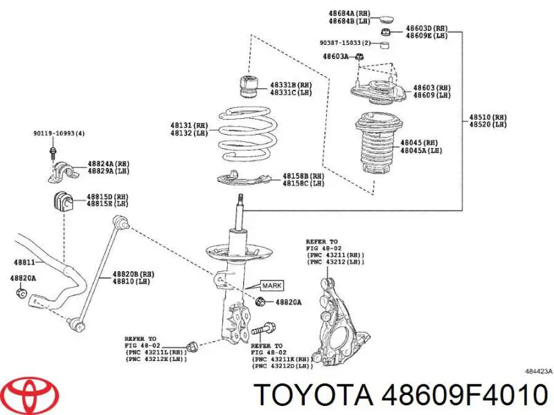 48609F4010 Toyota soporte amortiguador delantero