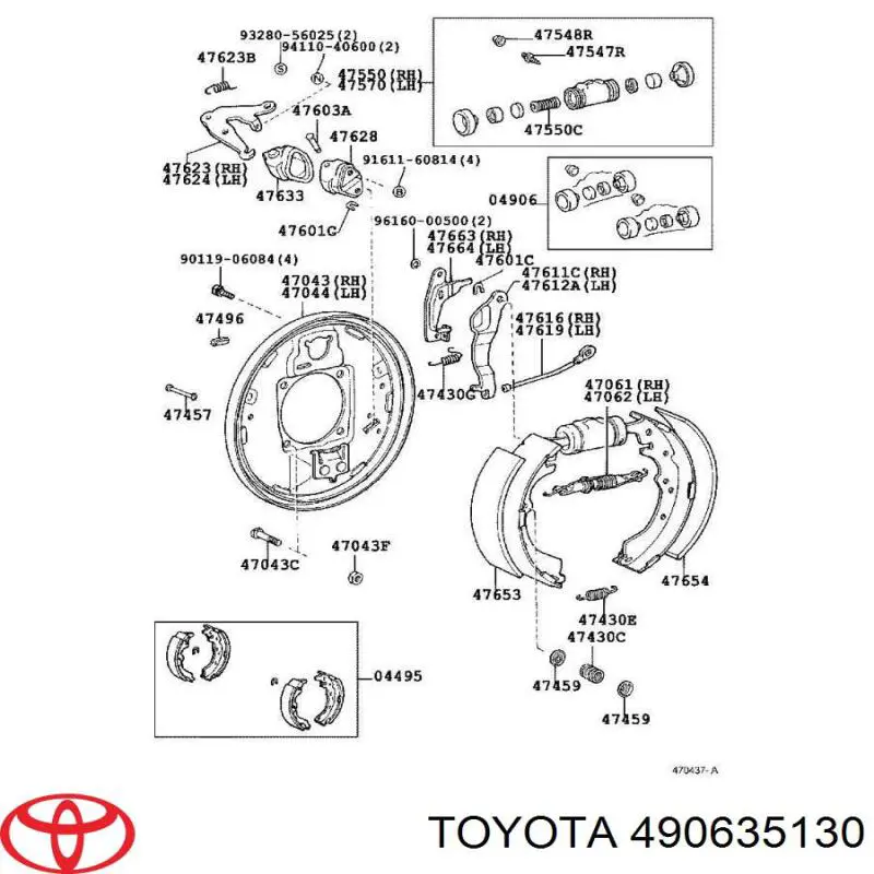 490635130 Toyota cilindro de freno de rueda trasero