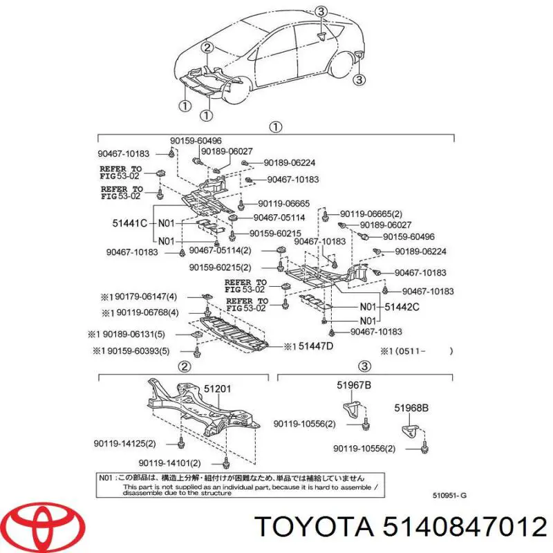 5140847012 Toyota protección motor /empotramiento