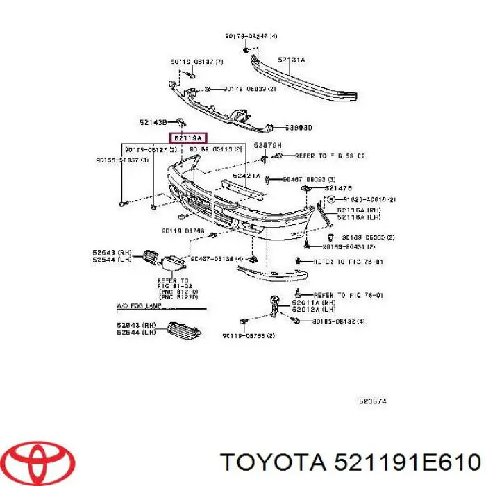 521191E610 Toyota parachoques delantero