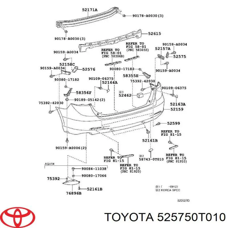  Soporte de guía para parachoques trasero, derecho para Toyota Venza AGV1, GGV1