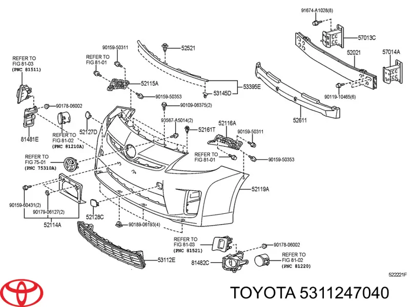 5311247040 Toyota rejilla de ventilación, parachoques trasero, central