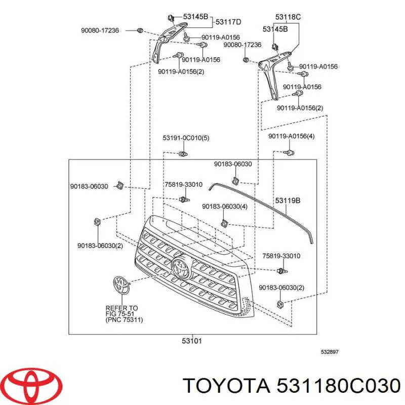  Soporte De Parrilla Del Radiador para Toyota Sequoia K6