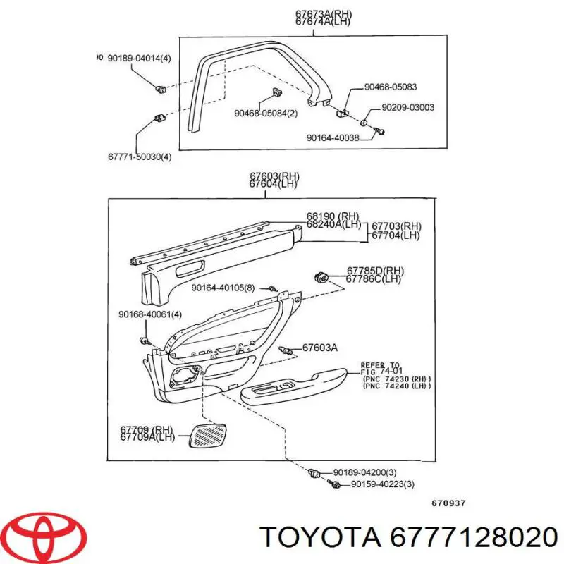 6777128020 Toyota clips fijación, revestimiento puerta