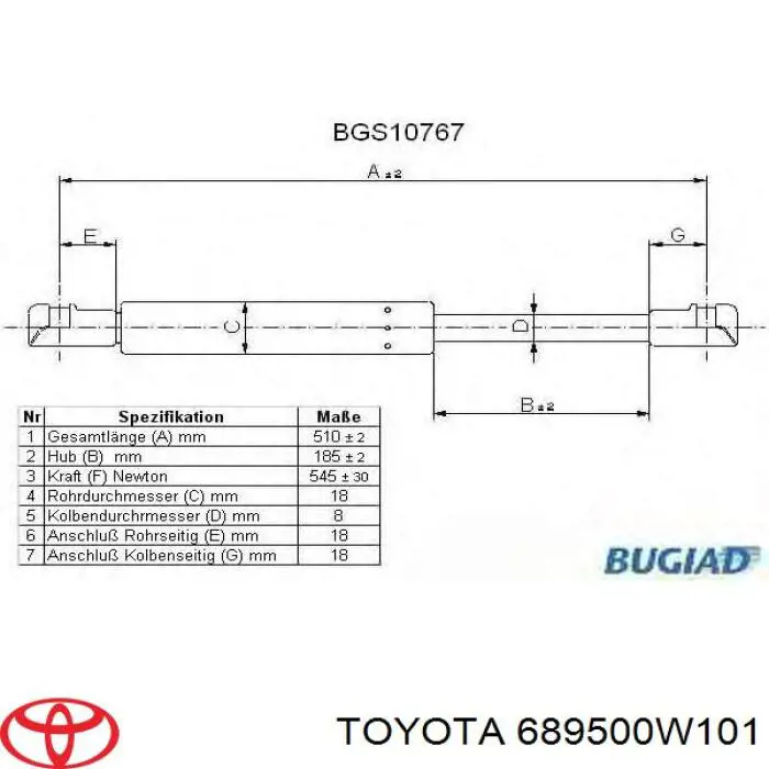  Amortiguador de maletero para Toyota Corolla E12J