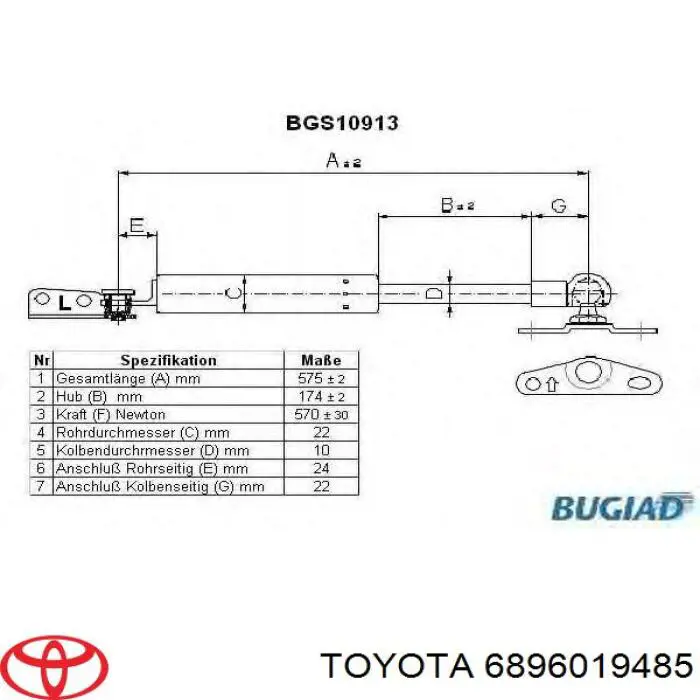  Amortiguador de maletero para Toyota Corolla E10