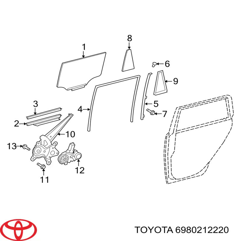 6980212220 Toyota mecanismo de elevalunas, puerta delantera izquierda