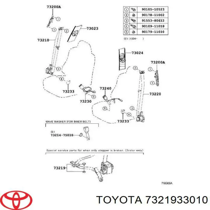  Tope (clip) de un cinturón de seguridad para Toyota MIRAI 