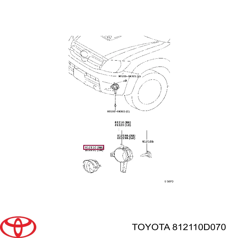 812110D070 Toyota faro antiniebla derecho