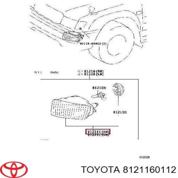 8121160112 Toyota faro antiniebla derecho