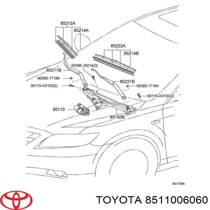 8511006060 Toyota motor del limpiaparabrisas del parabrisas