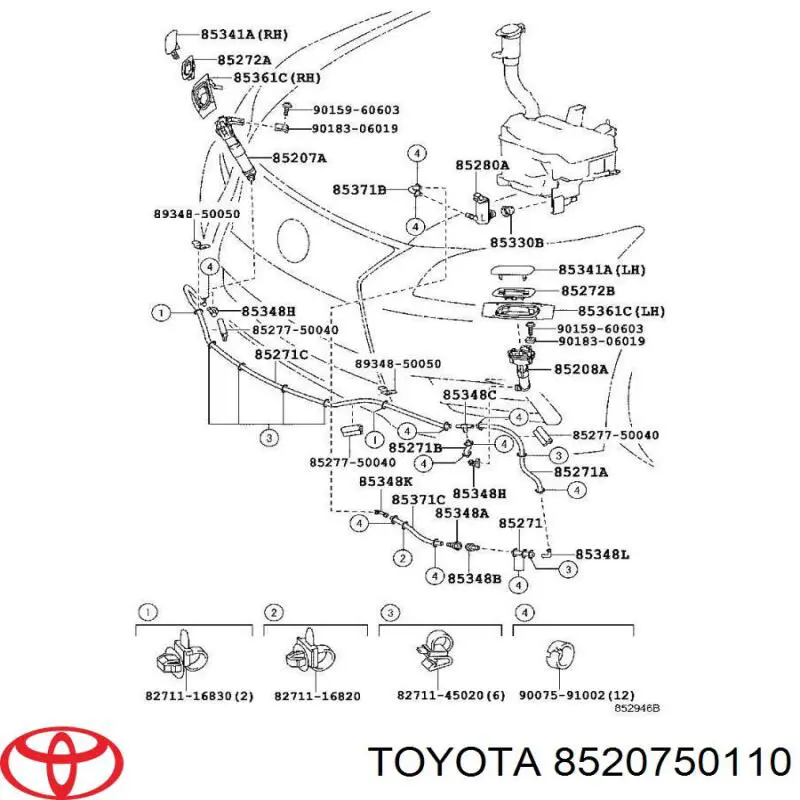  Tobera de agua regadora, lavado de faros, delantera derecha para Lexus LS USF4