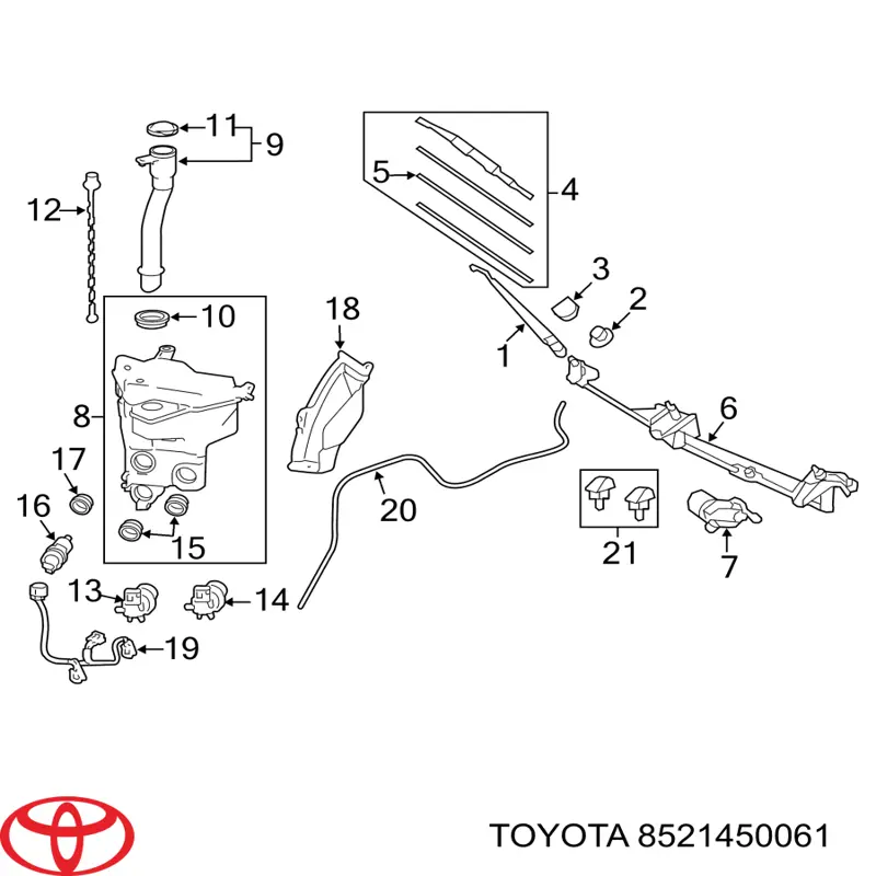 8521450061 Toyota limpiaparabrisas de luna delantera copiloto