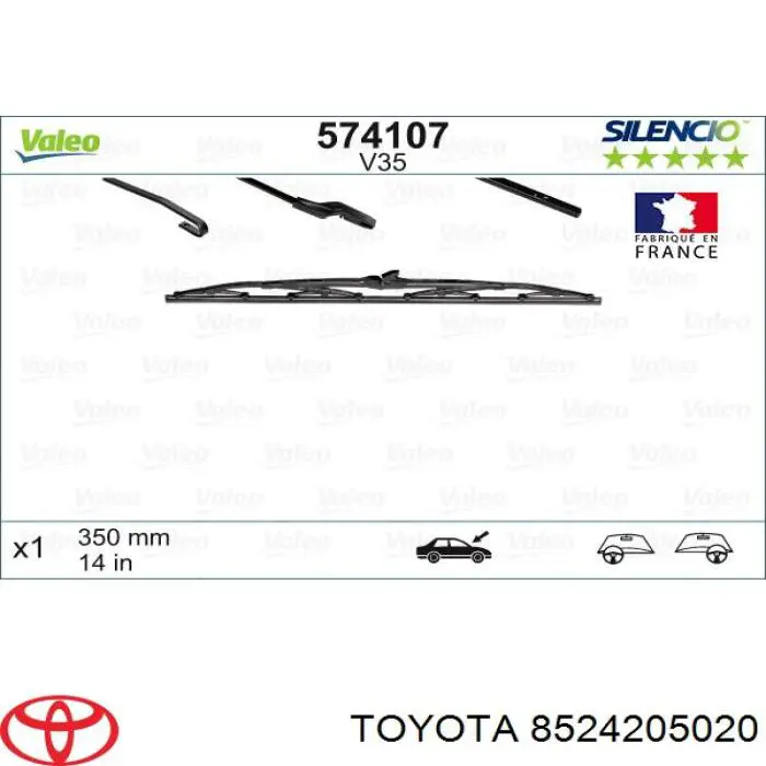 8524205020 Toyota limpiaparabrisas de luna trasera