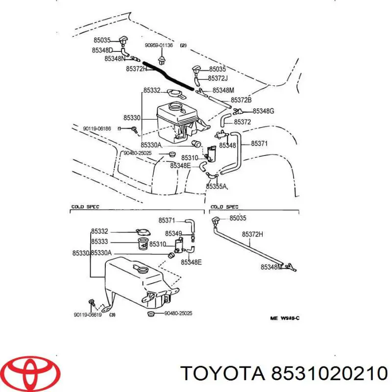 8531020210 Toyota bomba de limpiaparabrisas delantera