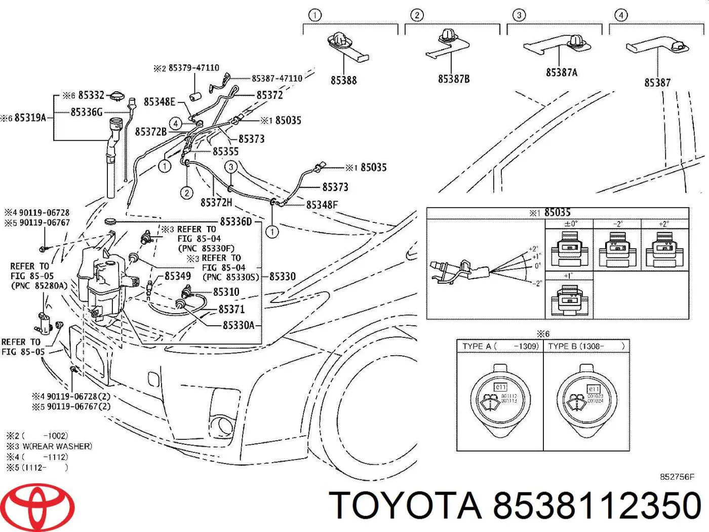 8538120290 Toyota tobera de agua regadora, lavado de parabrisas