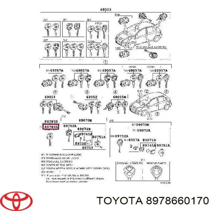 8978660170 Toyota conjunto transmisor control de puertas / clave en blanco