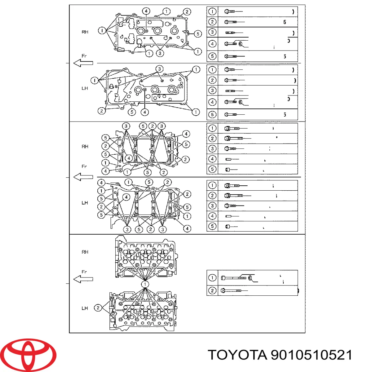 9010510521 Toyota tornillo de culata