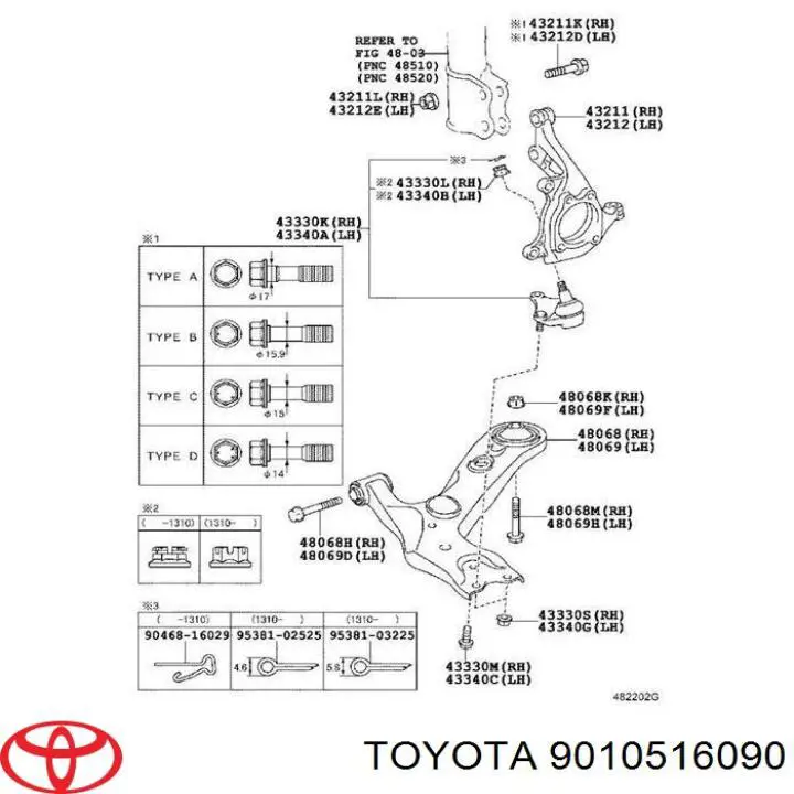  Perno de fijación, brazo oscilante delantero para Toyota Scion 