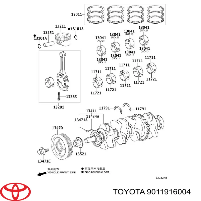  Perno de la polea del cigüeñal para Toyota Sienna L2