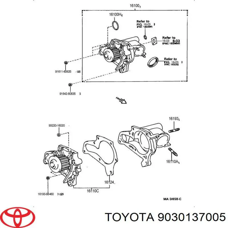  Junta, bomba de agua para Toyota Picnic XM1